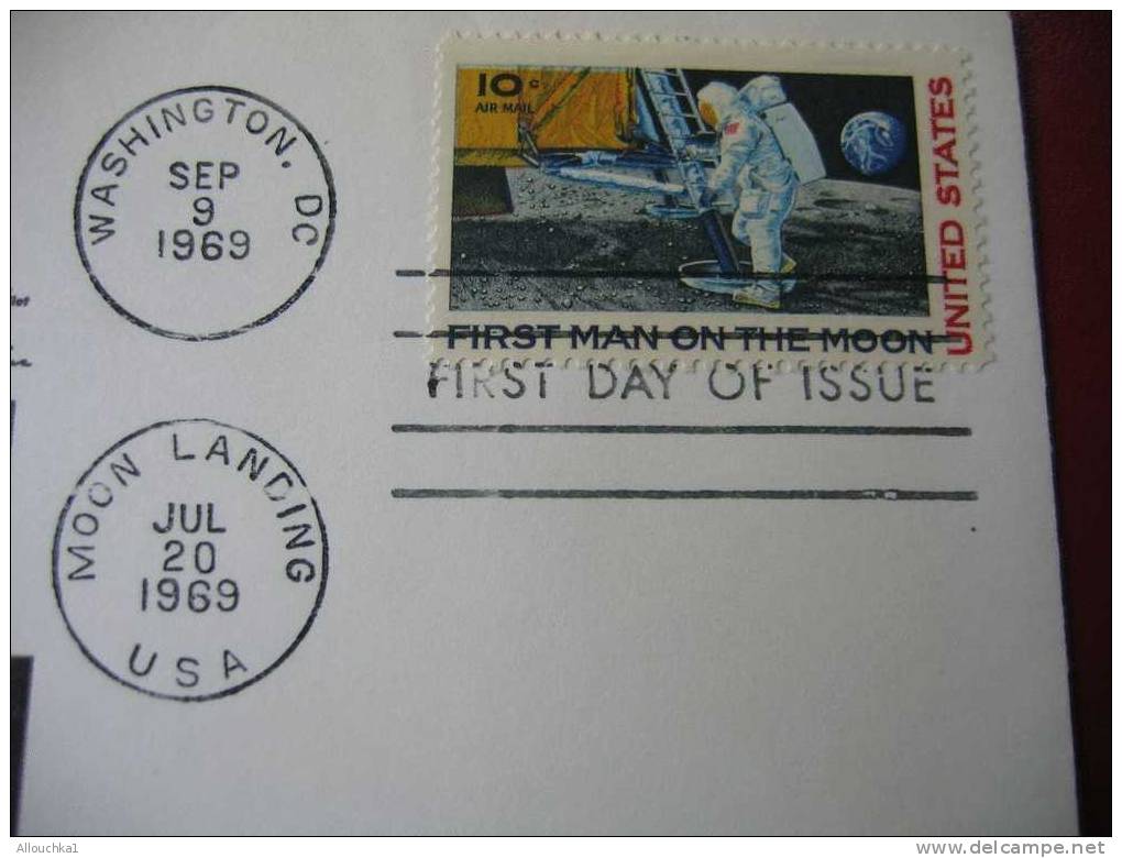 MARCOPHILIE 1ER JOUR D'EMISSION FIRST DAY COVER WASHINGTON  SEP/9/1969 FIRST MAN IN THE MOON APOLLO 11 1ER HOM SUR LUNE - 1961-1970