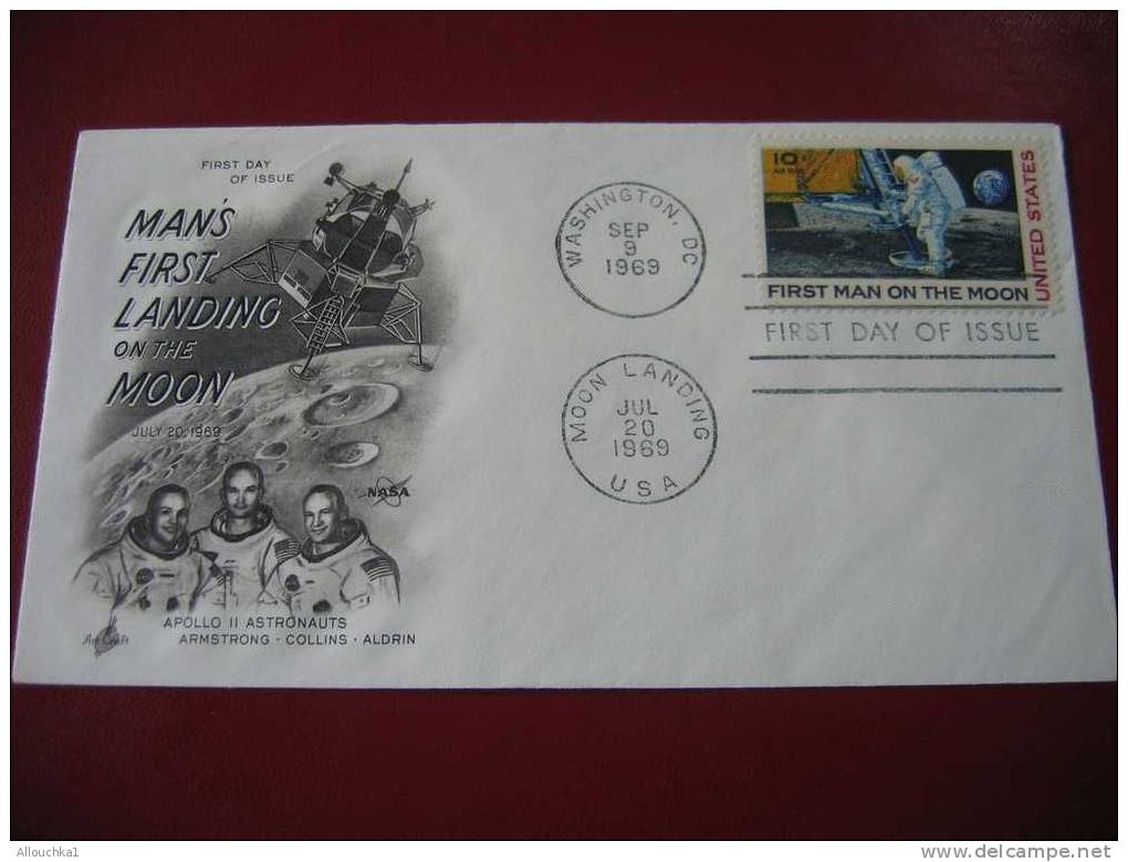 MARCOPHILIE 1ER JOUR D'EMISSION FIRST DAY COVER WASHINGTON  SEP/9/1969 FIRST MAN IN THE MOON APOLLO 11 1ER HOM SUR LUNE - 1961-1970