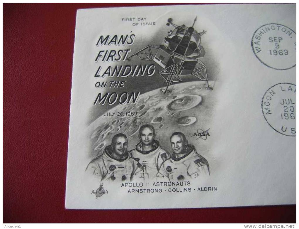 MARCOPHILIE 1ER JOUR D'EMISSION FIRST DAY COVER WASHINGTON  SEP/9/1969 FIRST MAN IN THE MOON APOLLO 11 1ER HOM SUR LUNE - 1961-1970