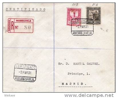PAE008/  ANDORRA - Einschreiben, Madrid 1931, Marken In Verschiedener Zähnung - Covers & Documents