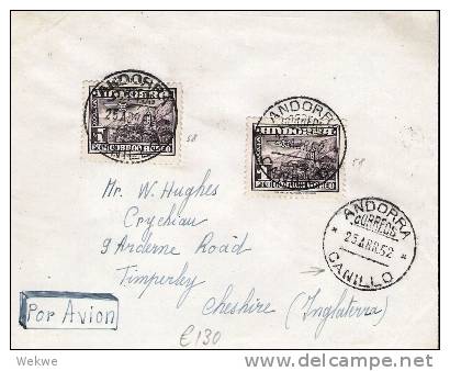 PAE016/ ANDORRA -  Luftpost UK Canillo 1952 - Covers & Documents
