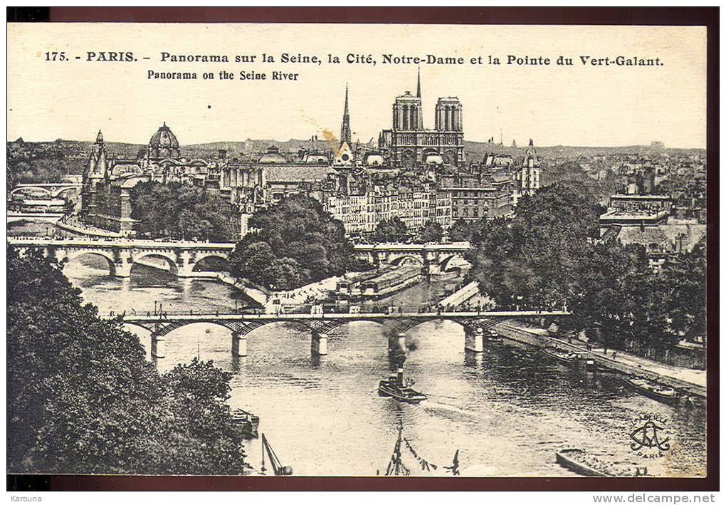 75 - PARIS - Panorama Sur La Seine, La Cité, Notre-Dame Et La Pointe Du Vert-Galant - 1930 - La Seine Et Ses Bords