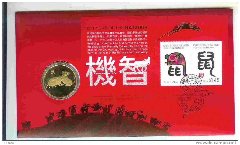 Christmas Island-2008 Year Of The Rat Coin FDC - Christmaseiland