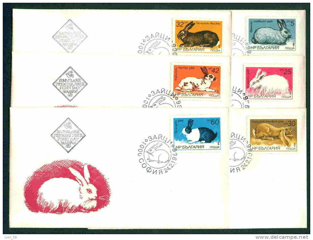 FDC 3488 Bulgaria 1986 / 5 Hares And Rabbits /Hasen Und Kaninchen Franzosisches Silberkaninchen Angorakaninchen Englisc - Conejos