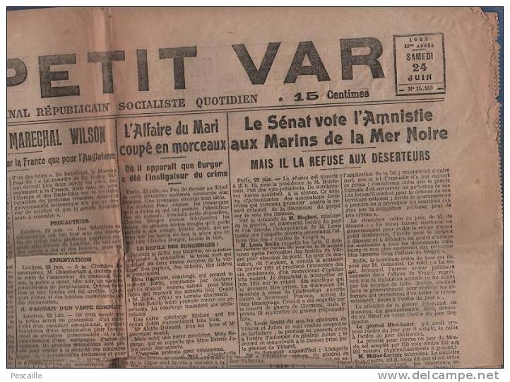 LE PETIT VAR 24 JUIN 1922  VILLES DU VAR - TOULON - MARINS MER NOIRE - SYRIE - MARECHAL WILSON - ST RAPHAEL SANARY GIENS - Informations Générales