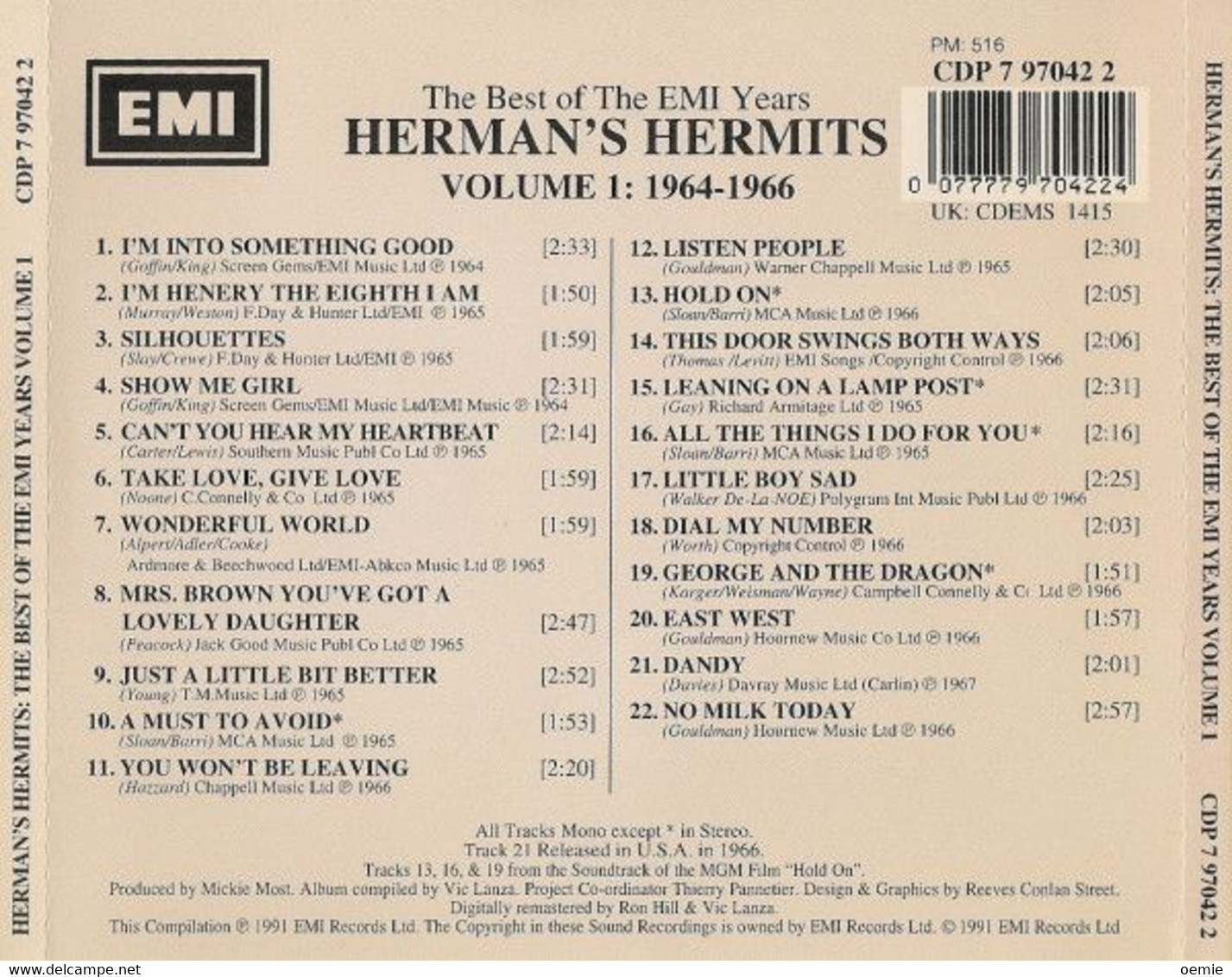 HERMAN'S  HERMITS °   VOL 1 1964 / 1966   CD  NEUF    22 TITRES  SOUS CELLOPHANE - Autres - Musique Anglaise