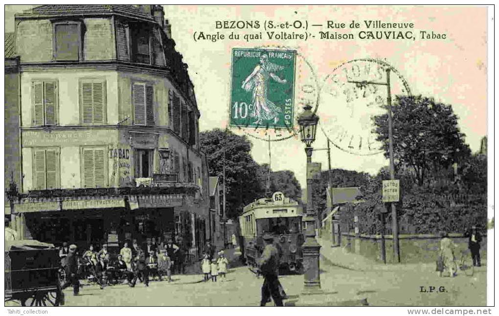 BEZONS - Rue De Villeneuve - Angle Du Quai Voltaire - Maison CAUVIAC , Tabac - Bezons