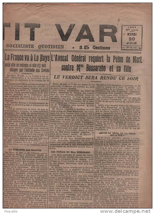 LE PETIT VAR 20/06/1922 - VILLES DU VAR - TOULON - PERRIER - DRAGUIGNAN AUPS HYERES ST RAPHAEL BRIGNOLES GOLFE JUAN - Informations Générales