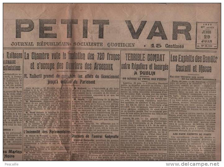 LE PETIT VAR 29/06/1922 - VILLES DU VAR - TOULON - DUBLIN - MONACO - CIE DU SUD - HYERES DRAGUIGNAN LA CRAU CARQUEIRANNE - Informations Générales