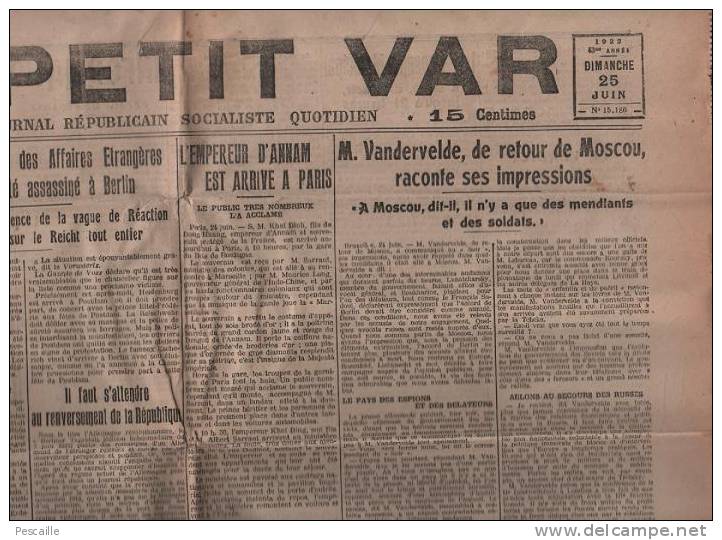 LE PETIT VAR 25/06/1922 - VILLES DU VAR - TOULON - ANNAM - BERLIN - HYERES ST RAPHAEL BRIGNOLES DRAGUIGNAN - Informations Générales