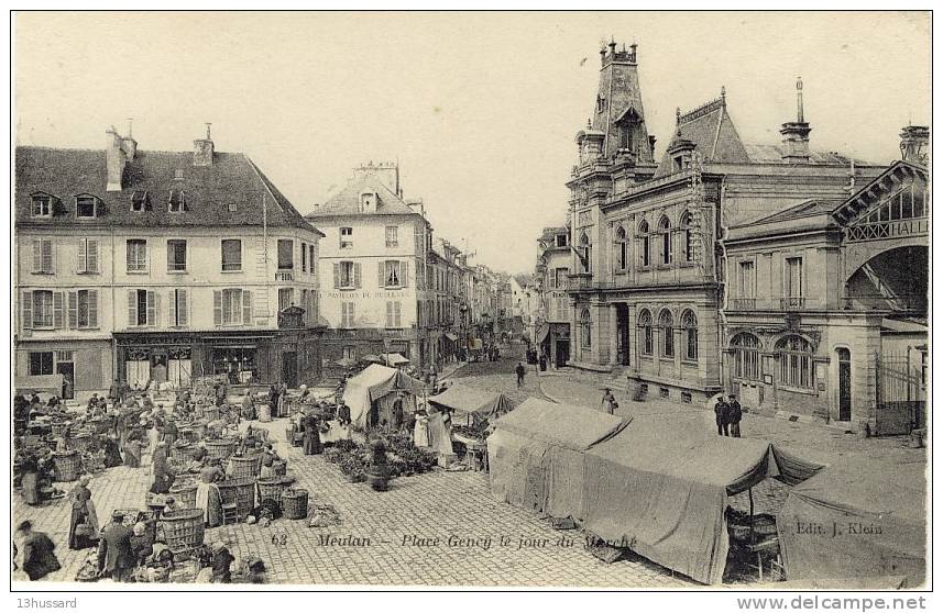 Carte Postale Ancienne Meulan - Place Geney Le Jour De Marché - Commerces, Foires - Meulan