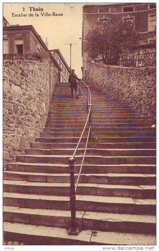 THUIN = Escalier De La Ville-Basse - Carte Animée (edit. Artist. Léon Willame) 1932 - Thuin