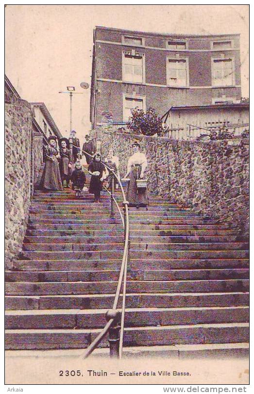 THUIN = Escalier De La Ville-Basse - Carte Animée (ss Edit.  N° 2305) 1919 - Thuin