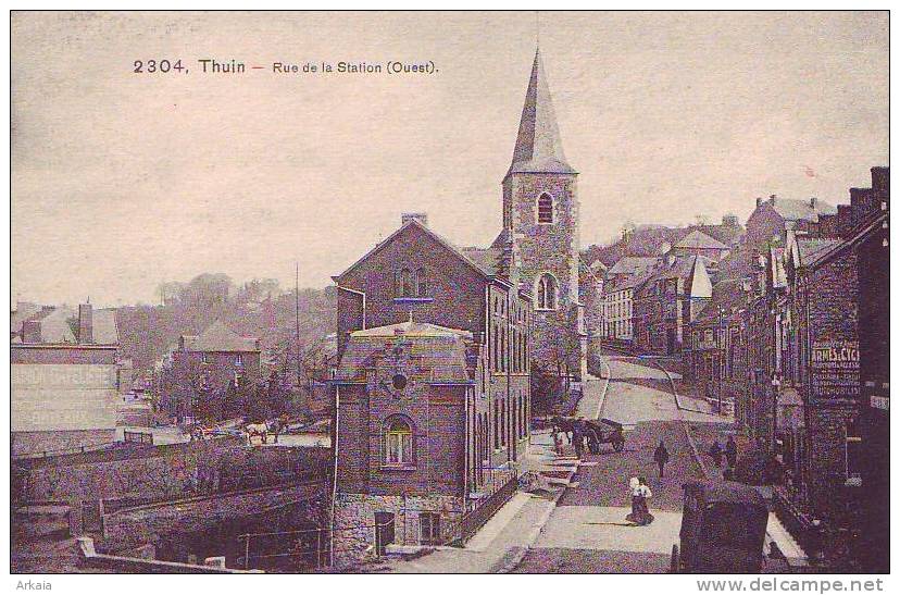 THUIN = Rue De La Station (Ouest) - Carte Animée + Attelage (ss Edit.  N° 304) 1919 - Thuin