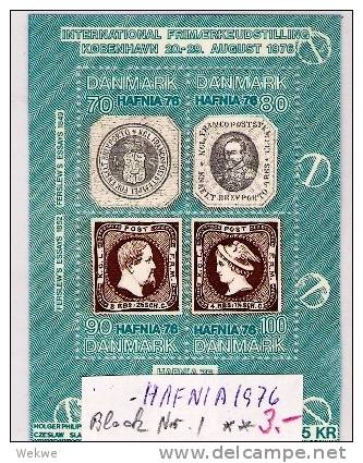 Spez027/  Dänemark - HAFNIA -Ausstellung 1976 Block Nr. 1 **( Briefmarke Auf Briefmarke) - Blocks & Kleinbögen