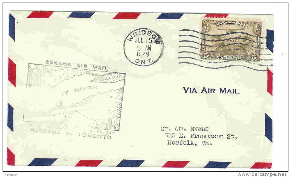 Canada-1929 Windsor-Toronto FFC - First Flight Covers