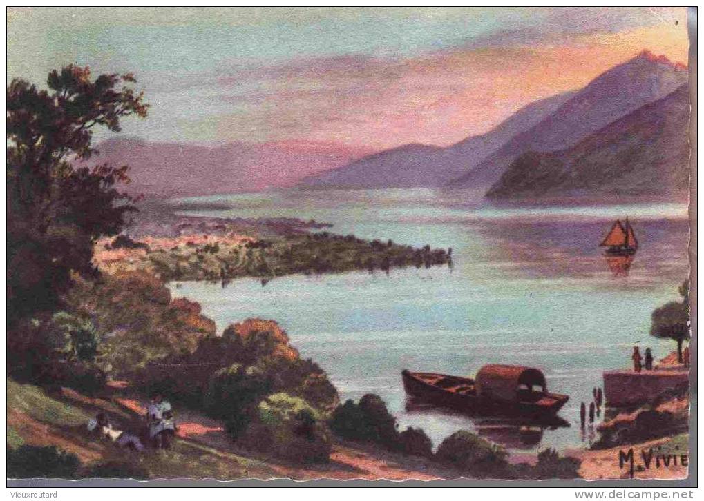 CPSM. LAC DU BOURGET.BRISON.LAC.AIX LES BAINS ET LA DENT DU CHAT. PEINT PAR M. VIVIE. - Le Bourget Du Lac