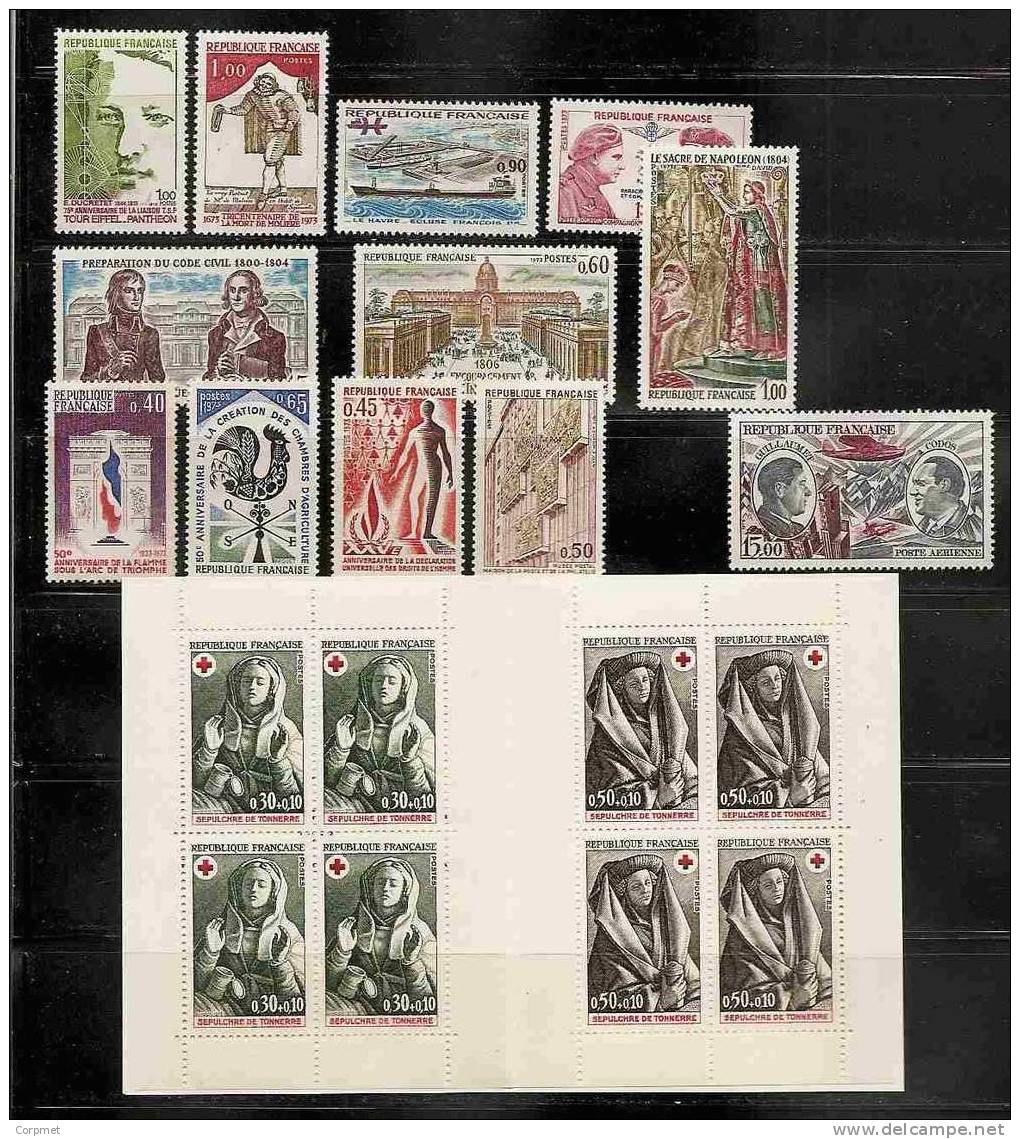 FRANCE - 1973 COMPLETE YEAR - MNH  - Yvert # 1737 Au 1782 + Aérienne # 48 - With RED CROSS CARNET # 2022 - 1970-1979