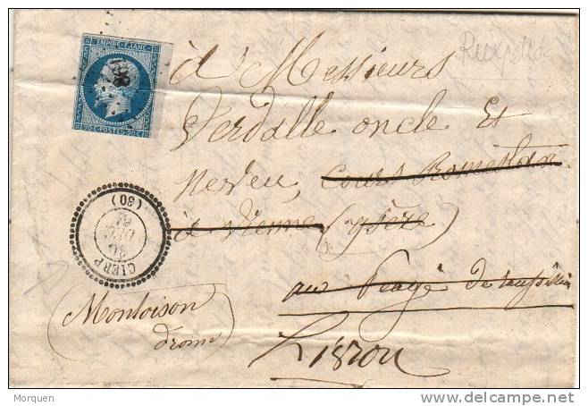 Carta CIERP (Francia) 1861  Doblemente Reexpedida - 1862 Napoléon III