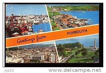 Jolie CP Angleterre Greetings From Plymouth Multivue - écrite - Plymouth