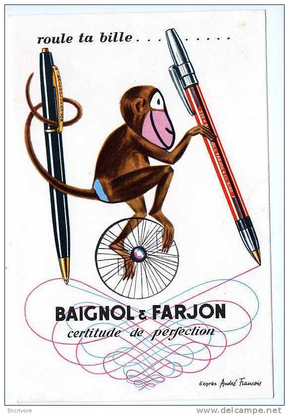 Buvard BAIGNOL ET FARJON Singe Et MONO CYCLE D'apres André François - Papierwaren