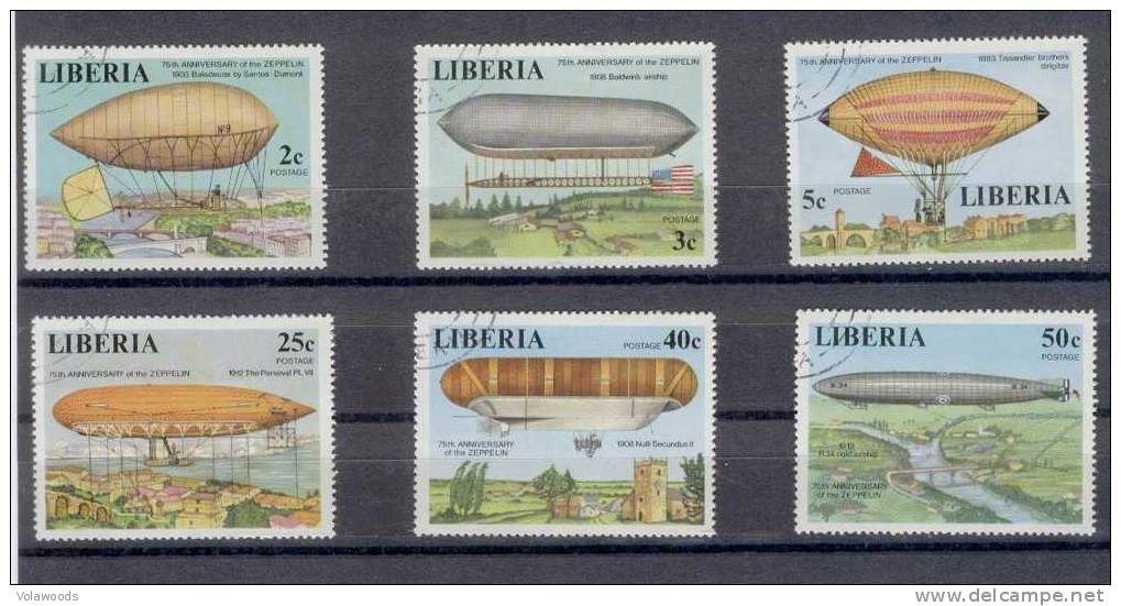 Liberia: Serie Completa Usata: 75° Anniversario Dello Zeppelin - Zeppelines