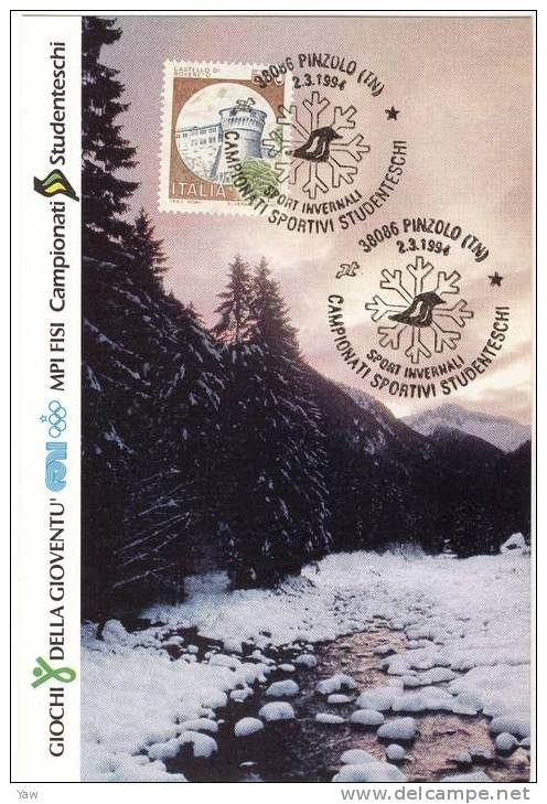 ITALIA 1994 CARTOLINA POSTALE GIOCHI DELLA GIOVENTÙ. PINZOLO - TRENTO SPORT INVERNALI 2 MARZO - Hiver