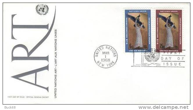 ONU UNO NEW YORK FDC Premier Jour Poste 177 & 177 L´art Aux Nations Unies : Statue Henri Starke Salle Conseil Tutelle - FDC