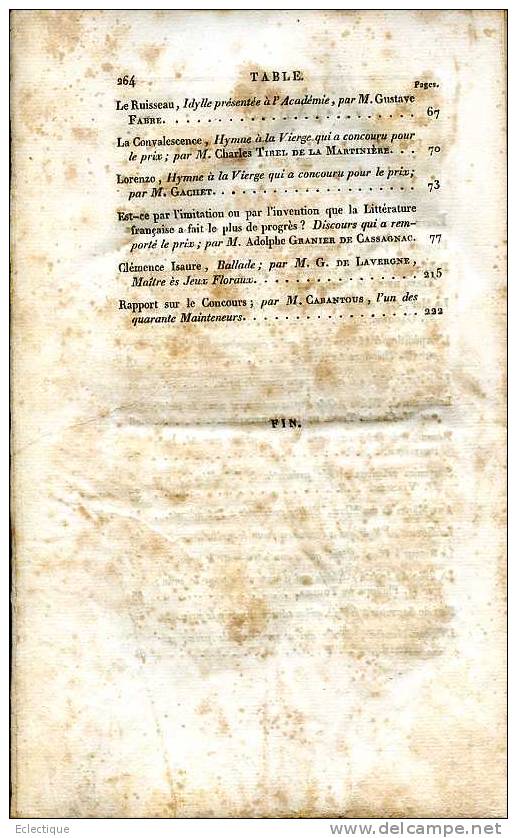 Recueil De L'Académie Des Jeux Floraux 1831, Hôtel D'Assézat,poésie, Prose - Midi-Pyrénées
