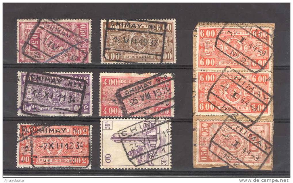 9 Timbres Chemin De Fer Cachets De Gare De CHIMAY 1934/1971  --  7/281 - Nord Belge