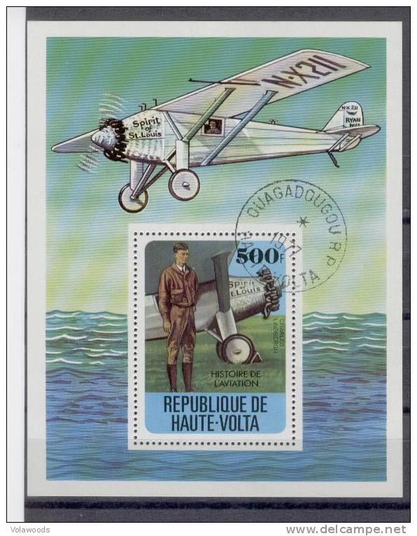 Alto Volta - Foglietto Usato: Storia Dell'aviazione - Charles Lindbergh - Andere (Lucht)