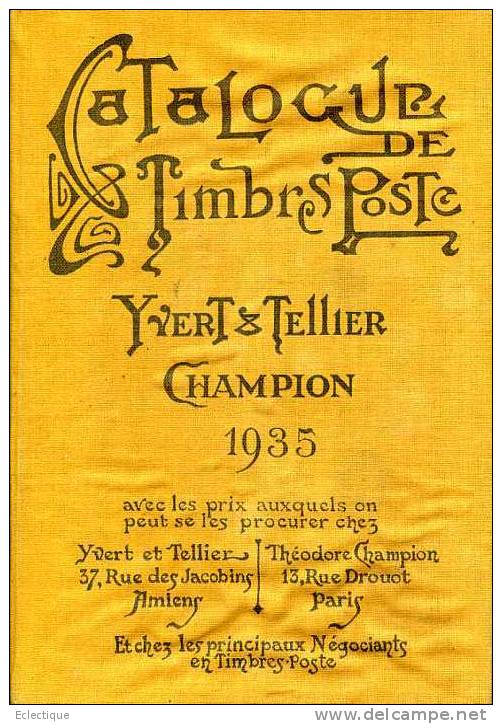 Catalogue Yvert Et Tellier Champion 1935 - Andere & Zonder Classificatie