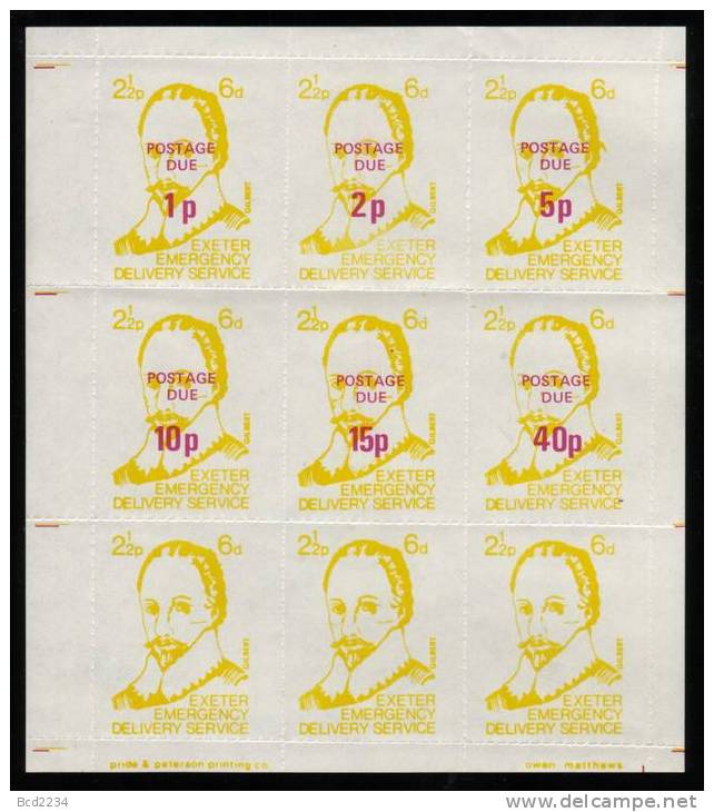 GB STRIKE EEDS (EXETER EMERGENCY DELIVERY SERVICE) POSTAGE DUE OVERPRINTS SHEET OF 12 NHM - Cinderelas