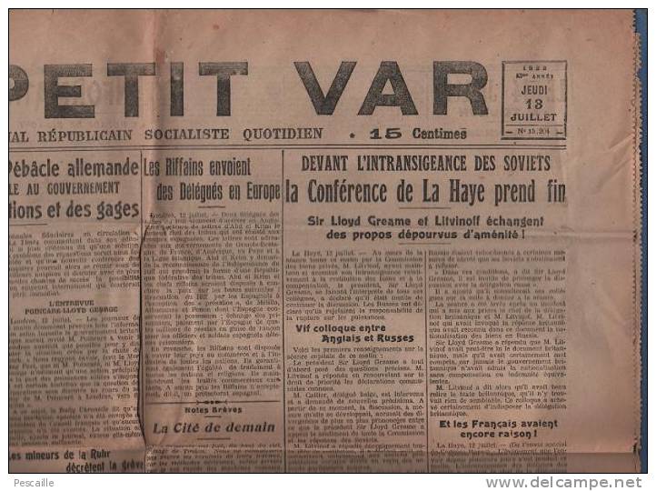 LE PETIT VAR 13/07/1922 - VILLES DU VAR - TOULON - HYERES BRIGNOLES PIERREFEU CUERS DRAGUIGNAN - Informations Générales