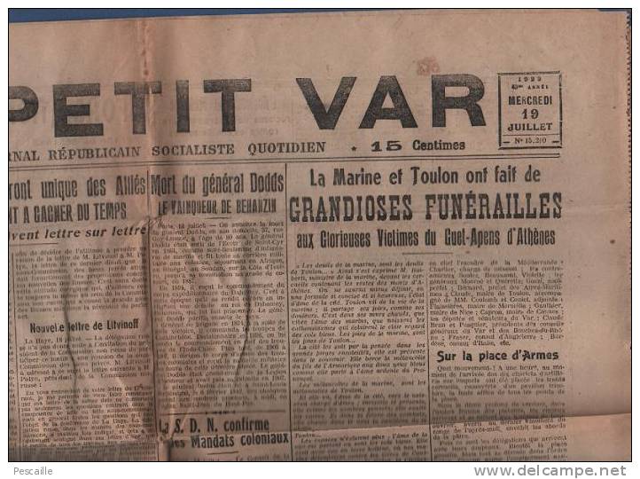 LE PETIT VAR 19/07/1922 - VILLES DU VAR - TOULON - DODDS - LIE DES VINS - LA SEYNE BESSE SUR ISSOLE CARCES HYERES - Informations Générales