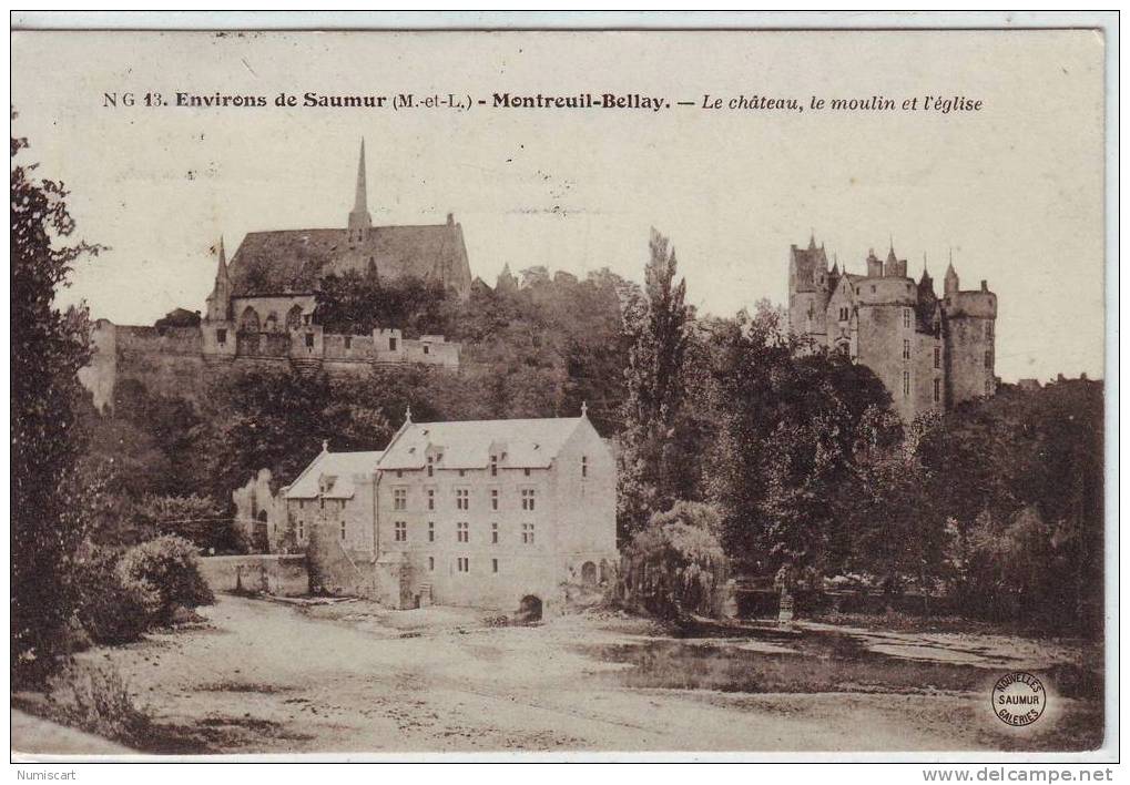 SUPERBE CPA..DE..MONTREUIL BELLAY..BELLE VUE DU CHATEAU, DE L EGLISE ET DU MOULIN.. - Montreuil Bellay