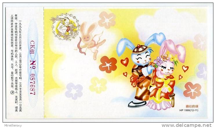 ENTIER POSTAL / STATIONERY / CHINE ANNEE DU LAPIN  + N° TOMBOLA JEU - Lapins