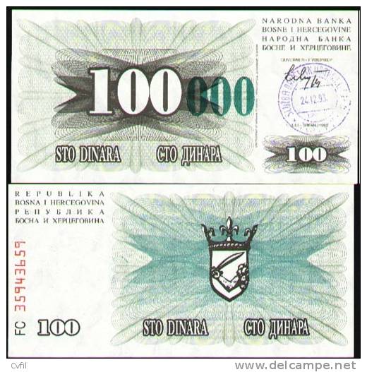 BOSNIA (Muslim Rep.) 1993 - 100.000 DINARS WPM 56a - UNC - Bosnia And Herzegovina