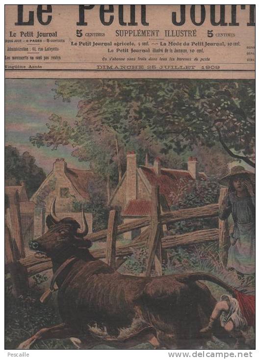 LE PETIT JOURNAL 25 JUILLET 1909 - ACCIDENT AVEC VACHE SURE PRES DE MAMERS - CHASSEUR DE TIGRES ANNAM - Le Petit Journal