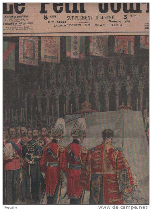 LE PETIT JOURNAL 29 MAI 1910 - FUNERAILLES EDOUARD VII - LION DANS UN THEATRE CLEVELAND - LE TABAC - Le Petit Journal