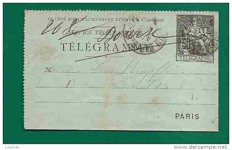 FRANCE - ENTIER POSTAUX - 1885 TELEGRAMME - NEUF LIGNES D´AVIS ON VERSO - Used YVERT # 2531 - Pneumatic Post