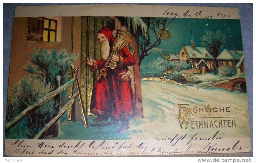 R! Holidays,New Year,Christmas,Santa Claus,Gifts,Gold,Litho And Relief Print,vintage Postcard - Santa Claus