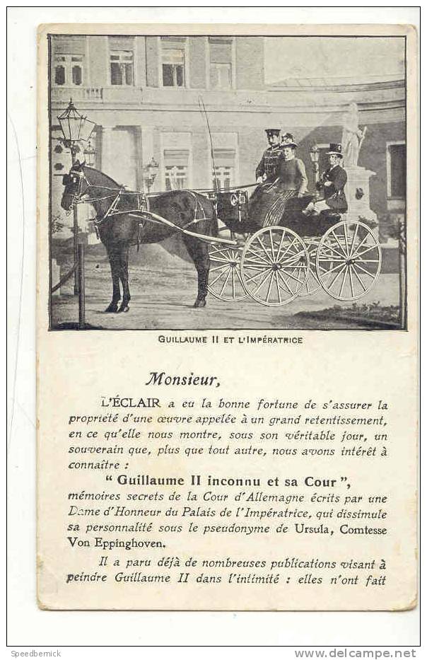 9650 Journal L'éclair . Guillaume 2 Et L'impératrice . Allemagne, Format Cpa Mais Pas Cpa ; Paris Quotidien - Personnages