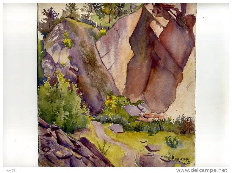 - ROCHERS EN FORÊT . AQUARELLE SIGNEE ET DATEE 98 - Aquarelles