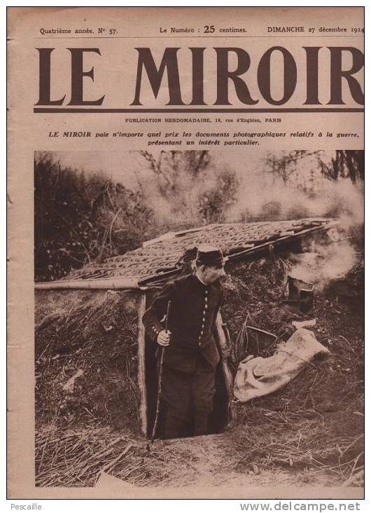 57 LE MIROIR 27 DECEMBRE 1914 - TRANCHEES - CARGO ALLEMAND COULE PAR CROISEUR ANGLAIS - KIAO-TCHEOU - LODZ - ARRAS - Testi Generali