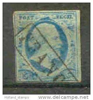 1852 Koning Willem III 5 Cent BLAUW NVPH 1 * Periode 1852  Nederland  Nr. 1 Gebruikt  (51) - Used Stamps