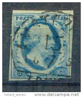 1852 Koning Willem III 5 Cent BLAUW NVPH 1 * Periode 1852  Nederland  Nr. 1 Gebruikt  (53) AMSTERDAM - Gebruikt