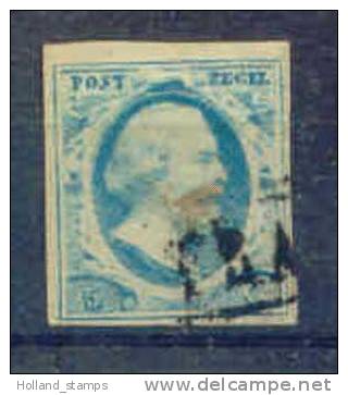 1852 Koning Willem III 5 Cent BLAUW NVPH 1 * Periode 1852  Nederland  Nr. 1 Gebruikt  (54) - Used Stamps