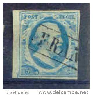 1852 Koning Willem III 5 Cent BLAUW NVPH 1 * Periode 1852  Nederland  Nr. 1 Gebruikt  (56) - Used Stamps