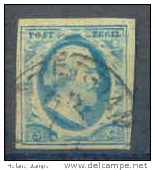 1852 Koning Willem III 5 Cent BLAUW NVPH 1 * Periode 1852  Nederland  Nr. 1 Gebruikt  (65) - Usati
